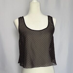 Topshop Sheer Black Blouse with Pink Polka Dots